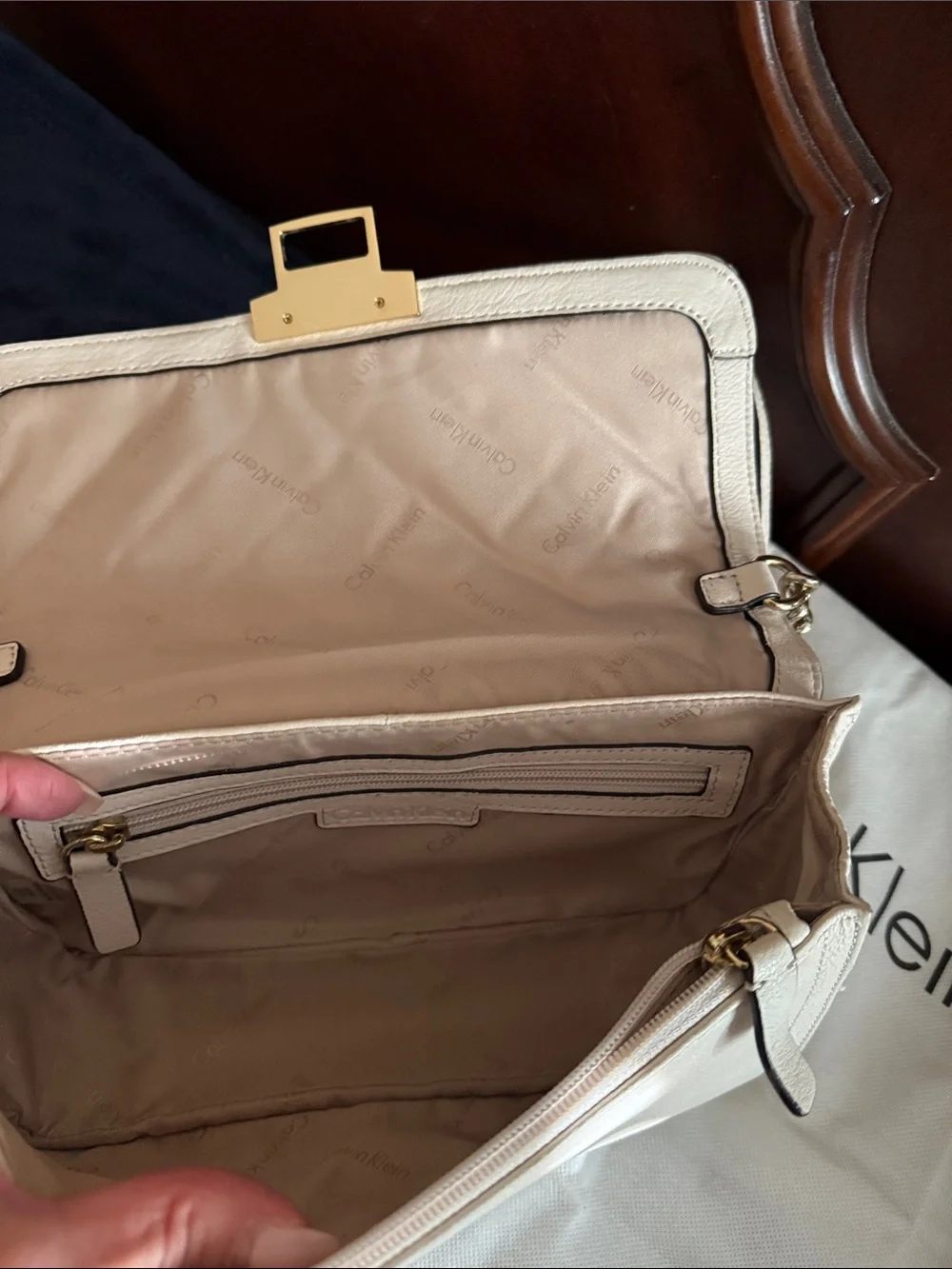 Calvin Klein Cream and Tan Quilted Flap Crossbody